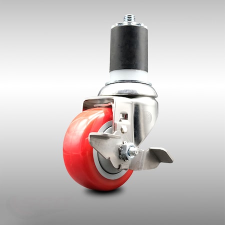 Service Caster 3.5 Inch 316SS Red Polyurethane Swivel 1-7/8 Inch Expanding Stem Caster Brake SCC-SS316EX20S3514-PPUB-RED-TLB-178